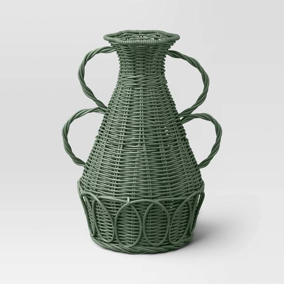 Threshold NWT Coastal Small Rattan Vase Green - Picture 1 of 11